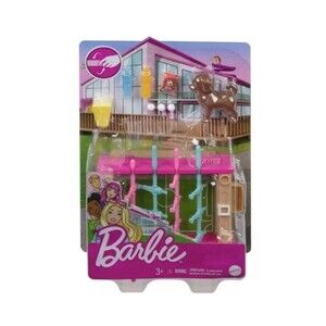 BARBIE Foosball Table Mini Play Set + Puppy Dog & Doll Accessories barbie